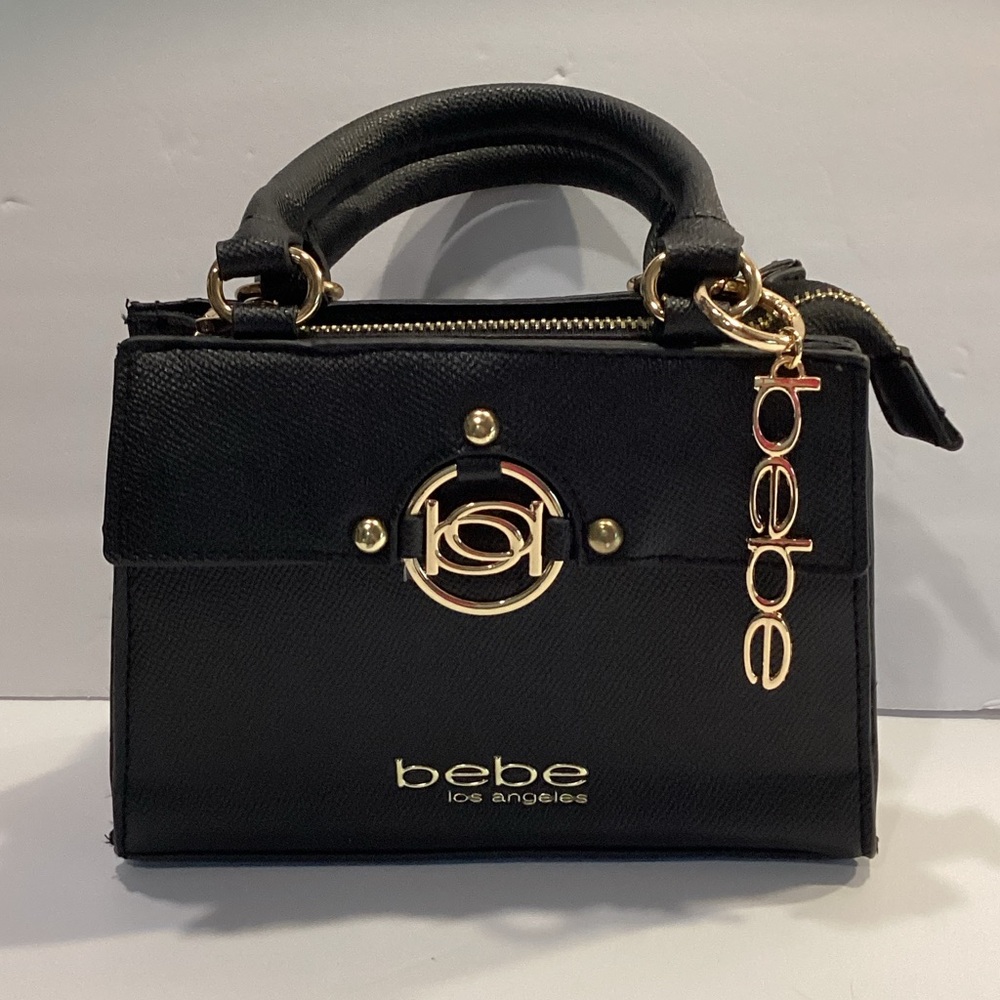 bebe Black Mini Top-Handle Satchel with Gold Hardware